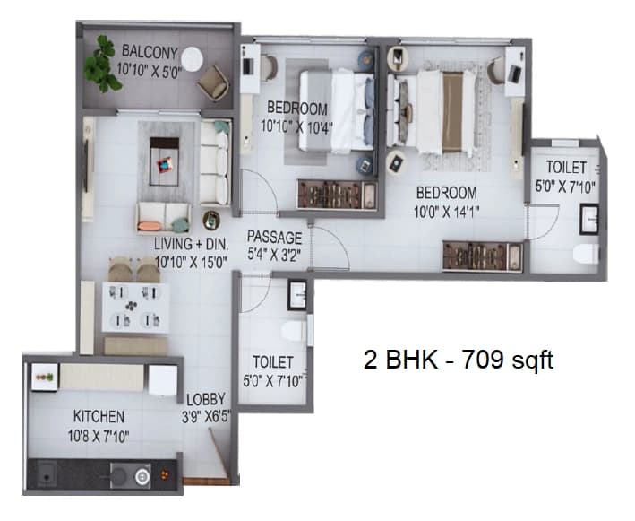Unit plan - 709 sq.ft.