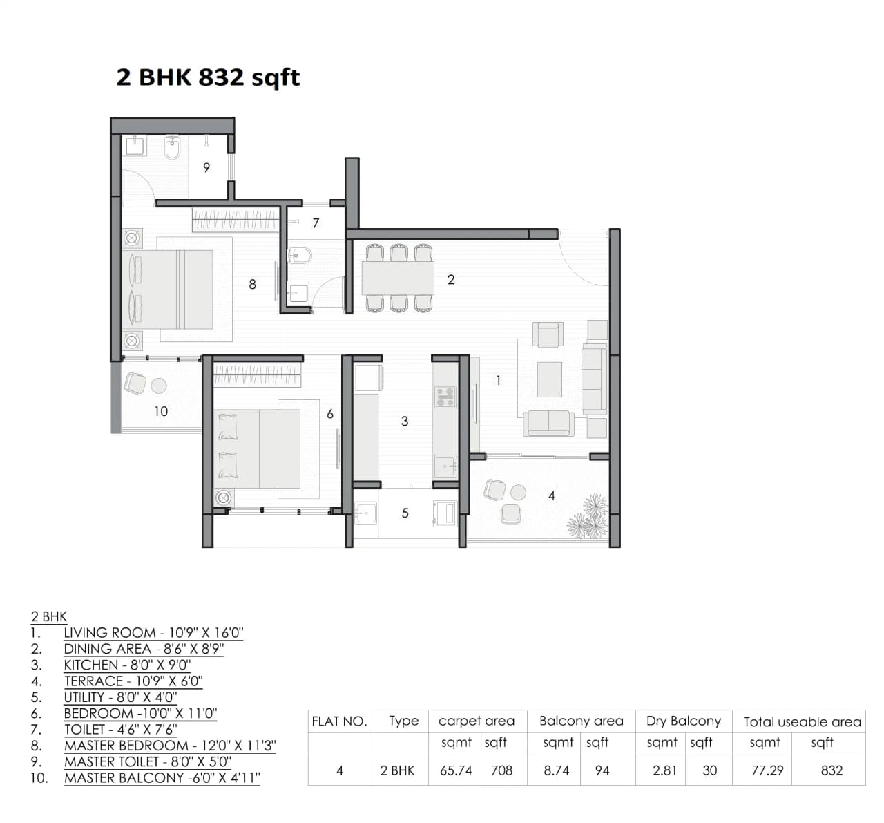 Unit plan - 832 sq.ft.