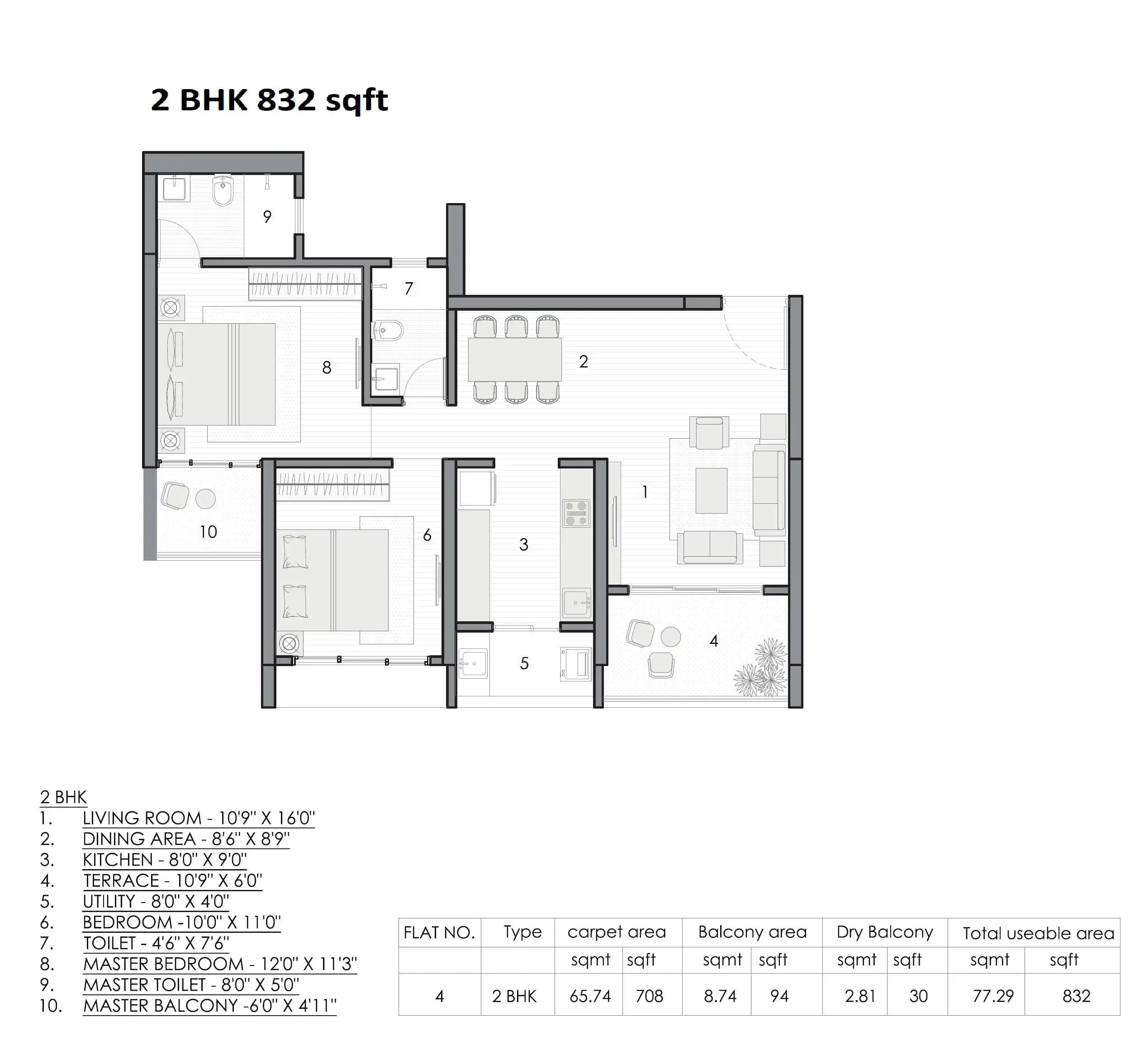 Unit plan - 832 sq.ft.