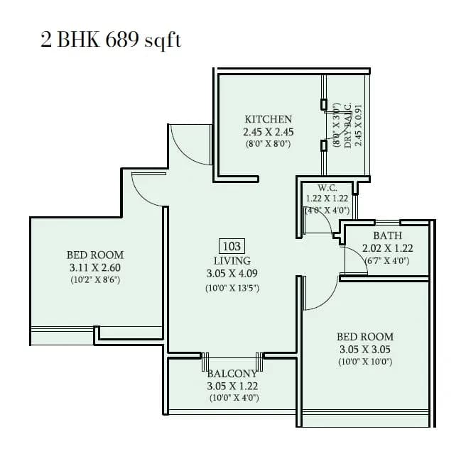 Unit plan - 689 sq.ft.