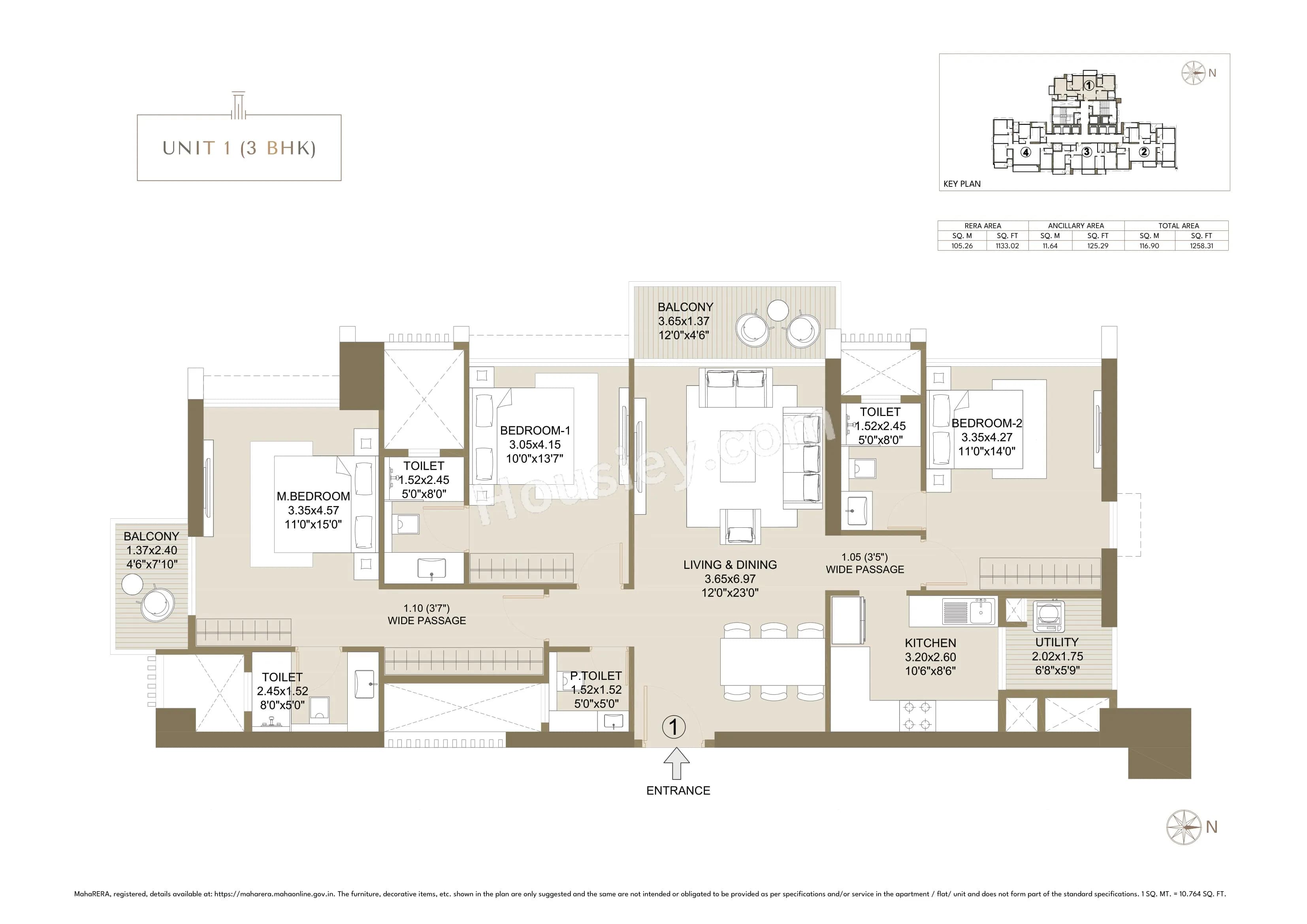 Unit plan - 1258 sq.ft.