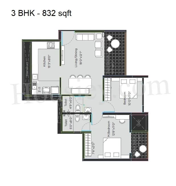 Unit plan - 832 sq.ft.