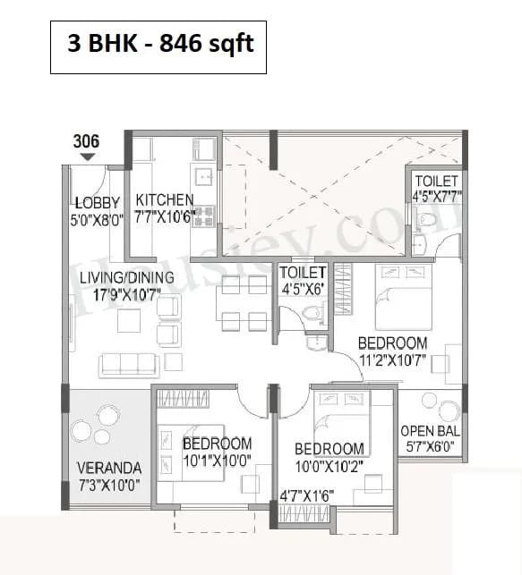 Unit plan - 846 sq.ft.