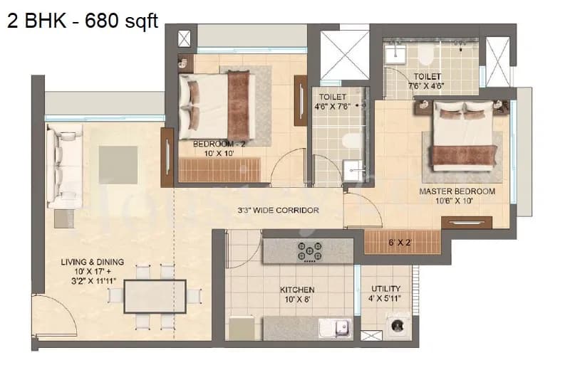 Unit plan - 680 sq.ft.