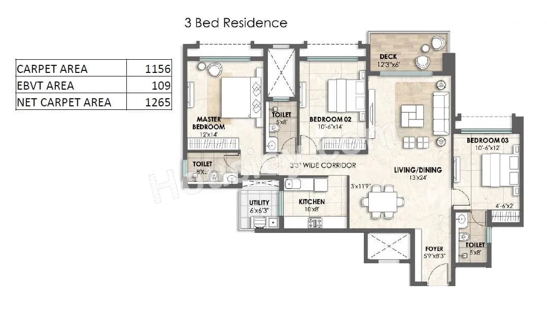 Unit plan - 1265 sq.ft.