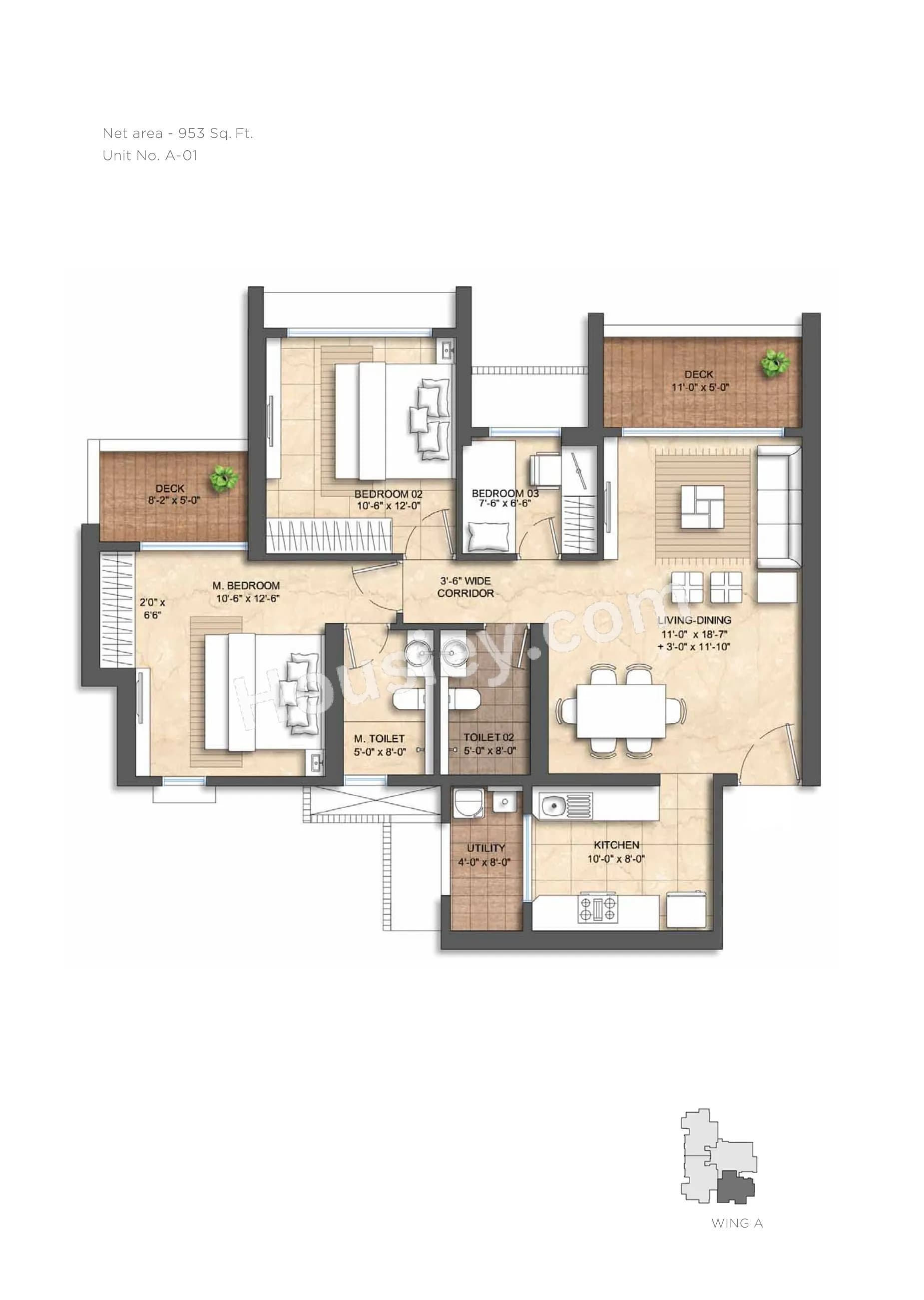 Unit plan - 953 sq.ft.