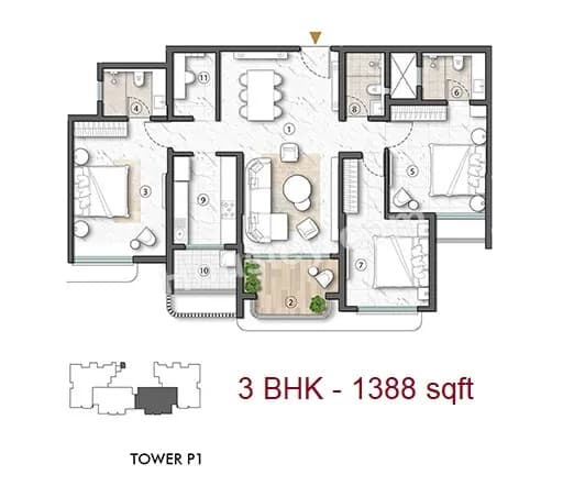 Unit plan - 1388 sq.ft.
