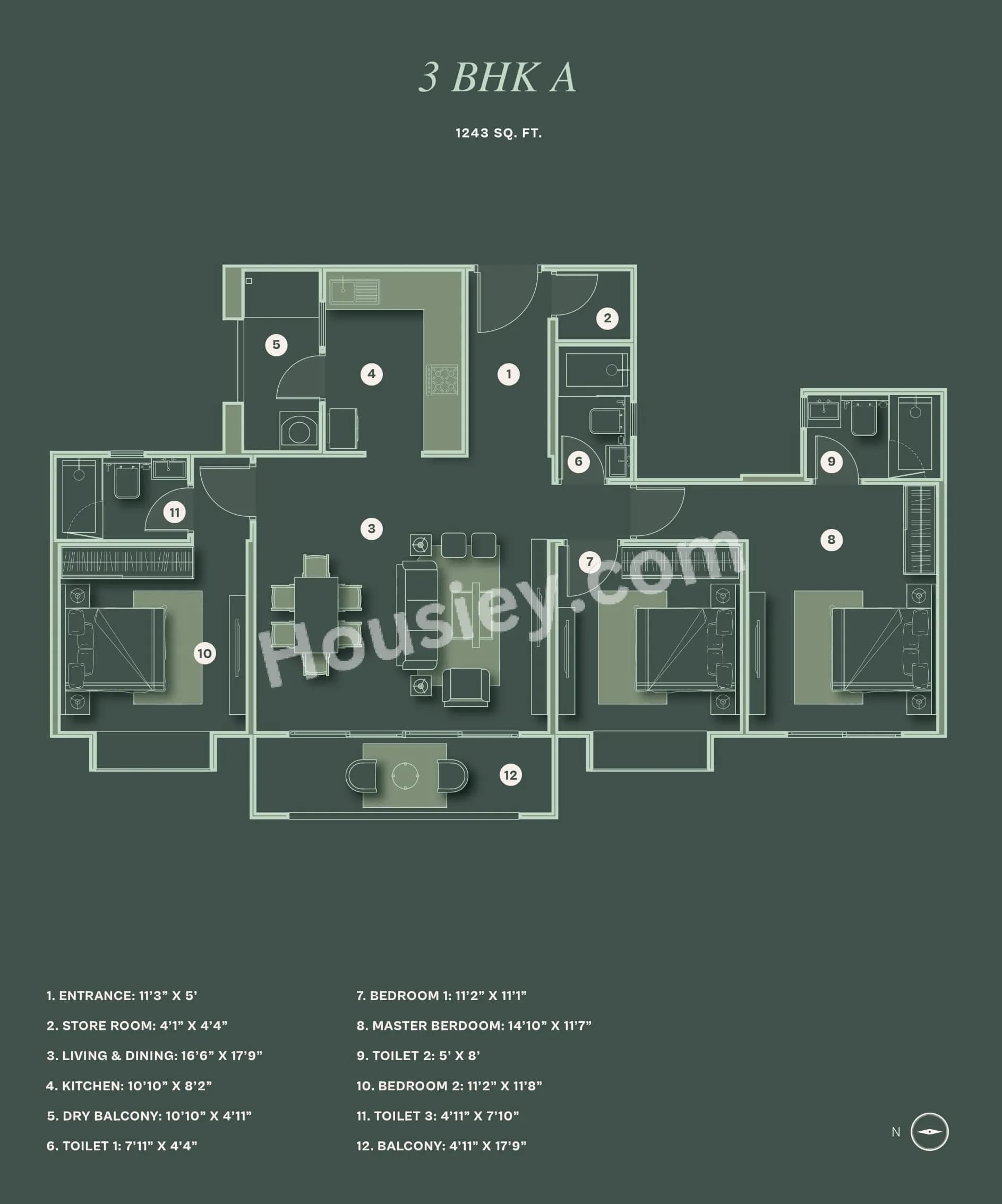 Unit plan - 1243 sq.ft.