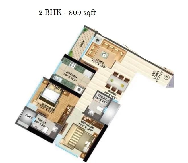 Unit plan - 809 sq.ft.