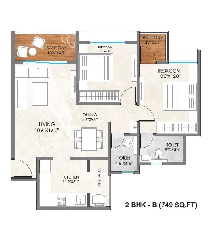 Unit plan - 749 sq.ft.