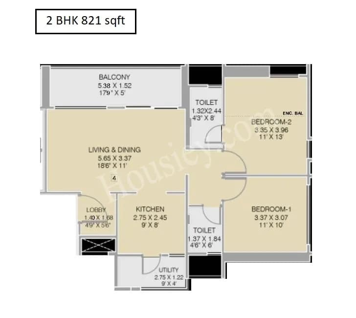 Unit plan - 821 sq.ft.