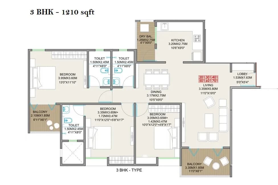 Unit plan - 1210 sq.ft.