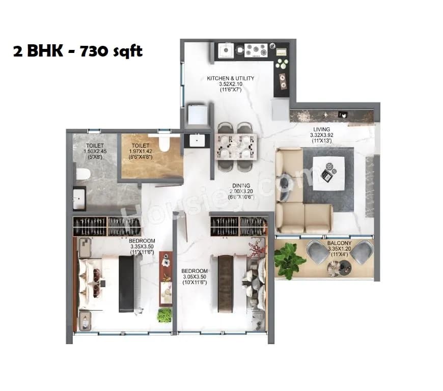 Unit plan - 730 sq.ft.