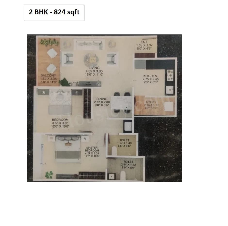 Unit plan - 824 sq.ft.