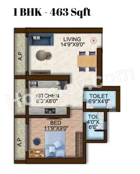 Unit plan - 463 sq.ft.