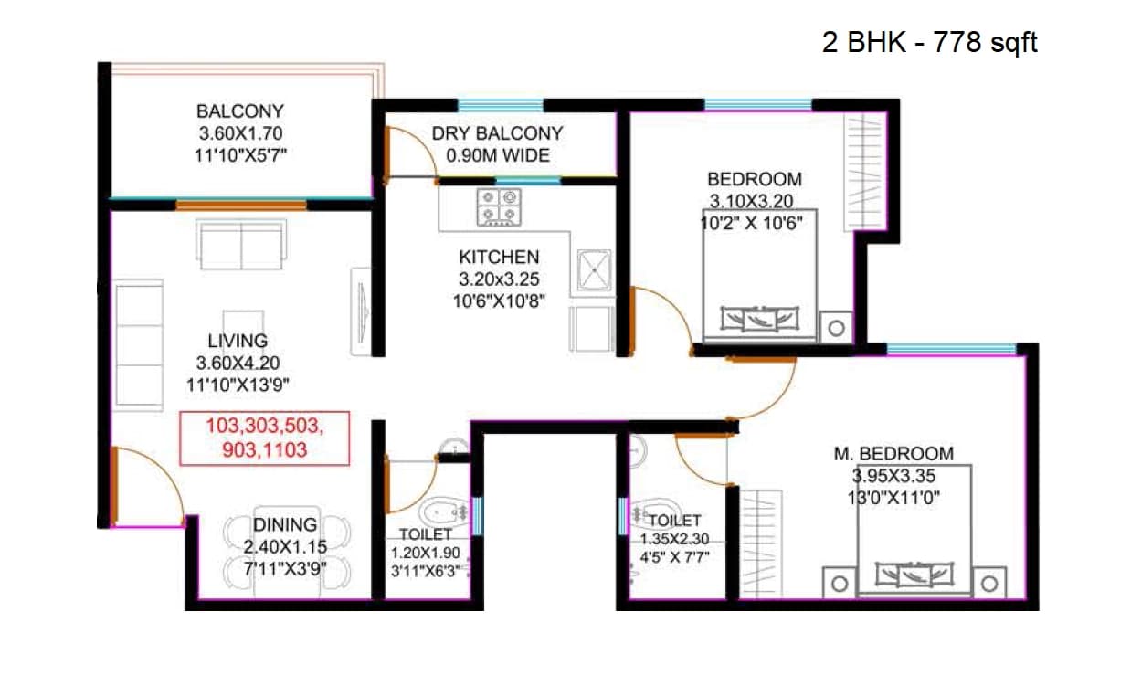 Unit plan - 778 sq.ft.