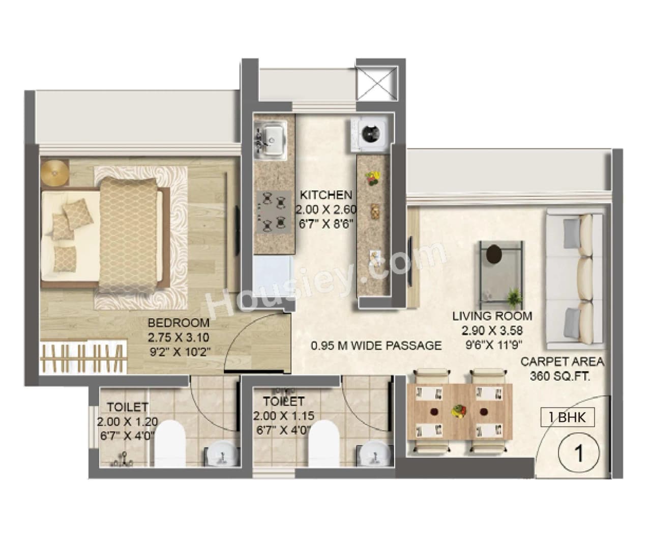 Unit plan - 360 sq.ft.
