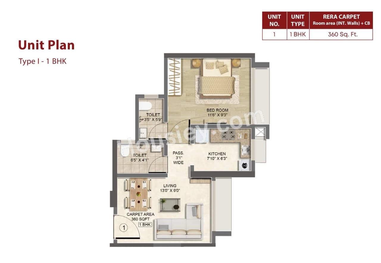 Unit plan - 360 sq.ft.