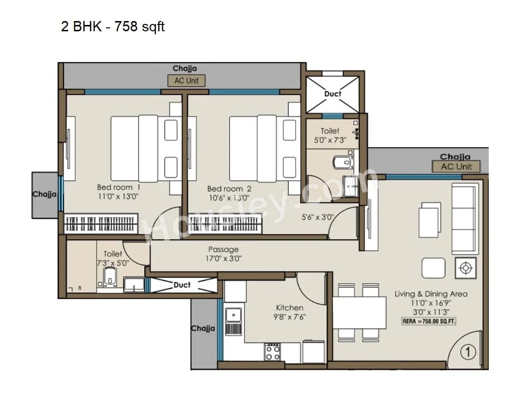 Unit plan - 758 sq.ft.