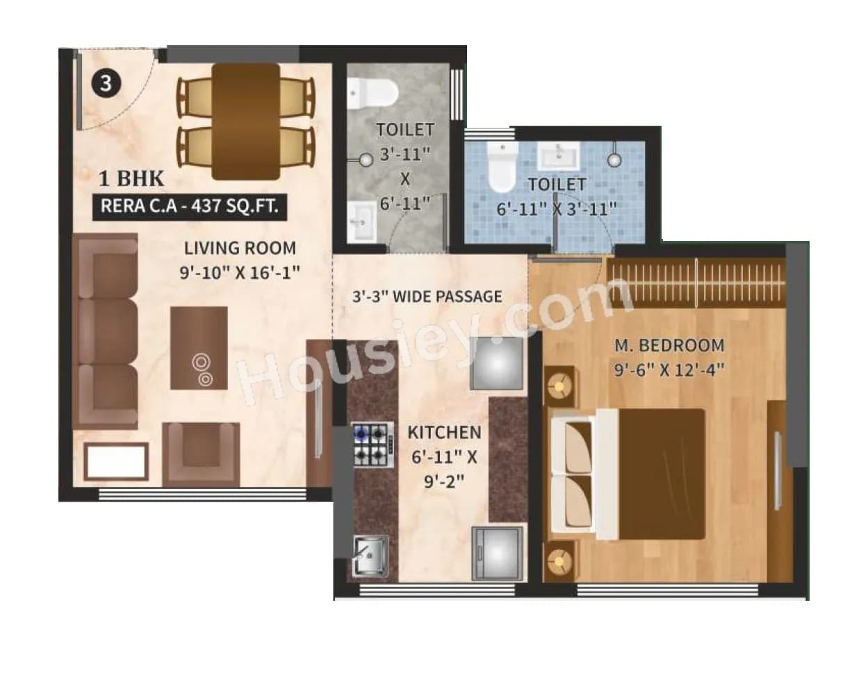 Unit plan - 437 sq.ft.