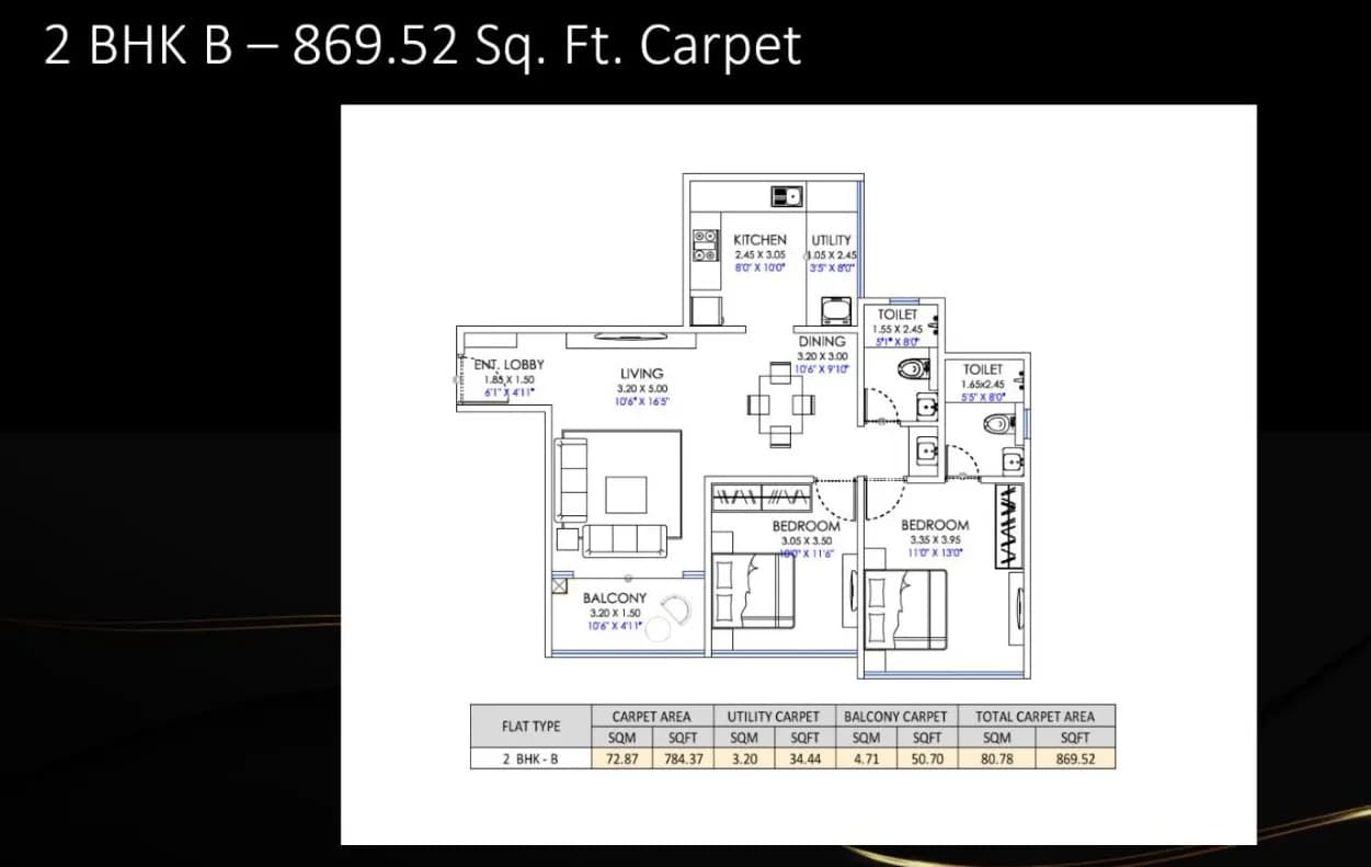 Unit plan - 870 sq.ft.