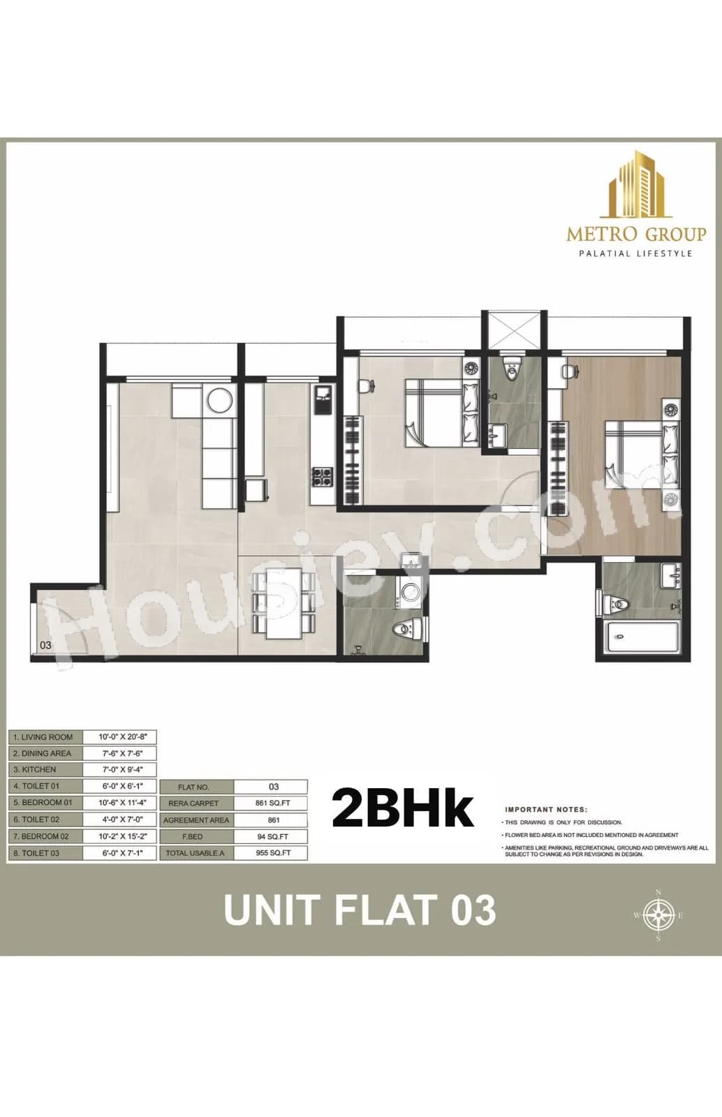 Unit plan - 955 sq.ft.