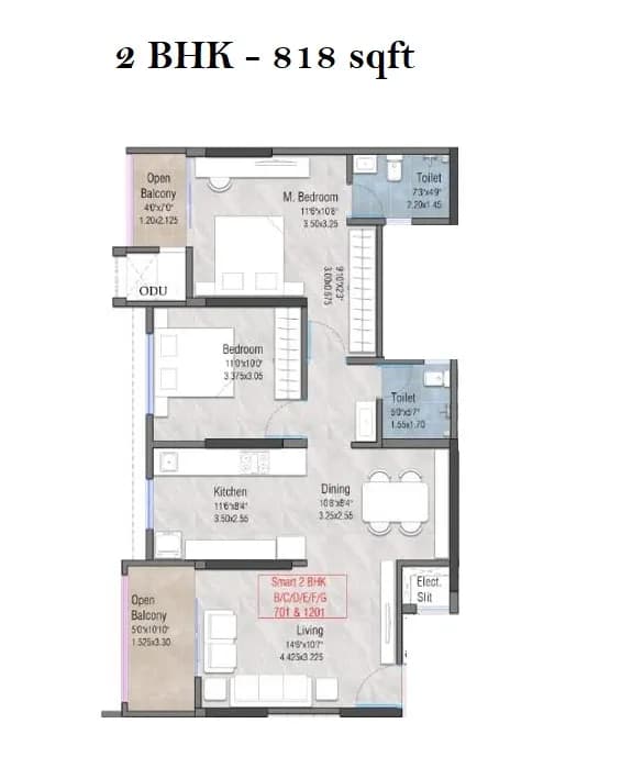 Unit plan - 818 sq.ft.