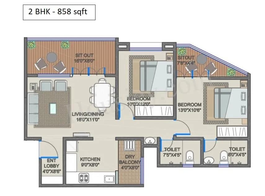 Unit plan - 858 sq.ft.