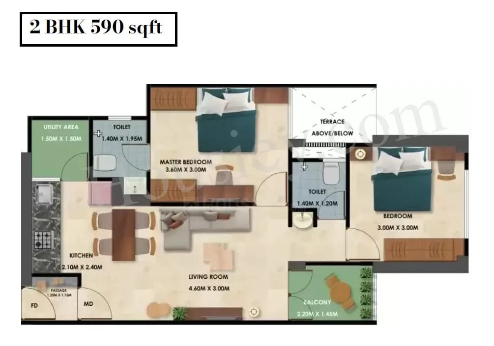 Unit plan - 590 sq.ft.