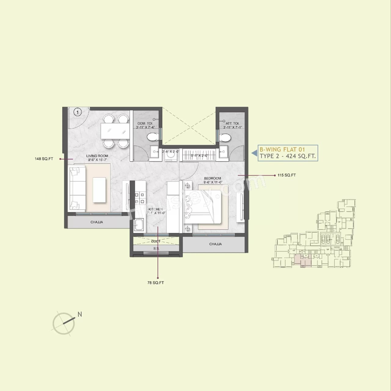 Unit plan - 424 sq.ft.