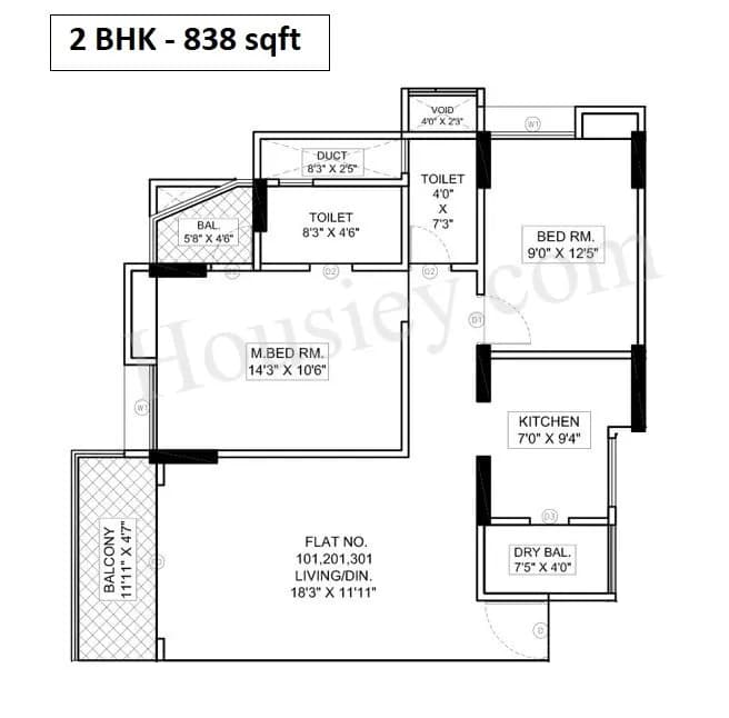 Unit plan - 838 sq.ft.