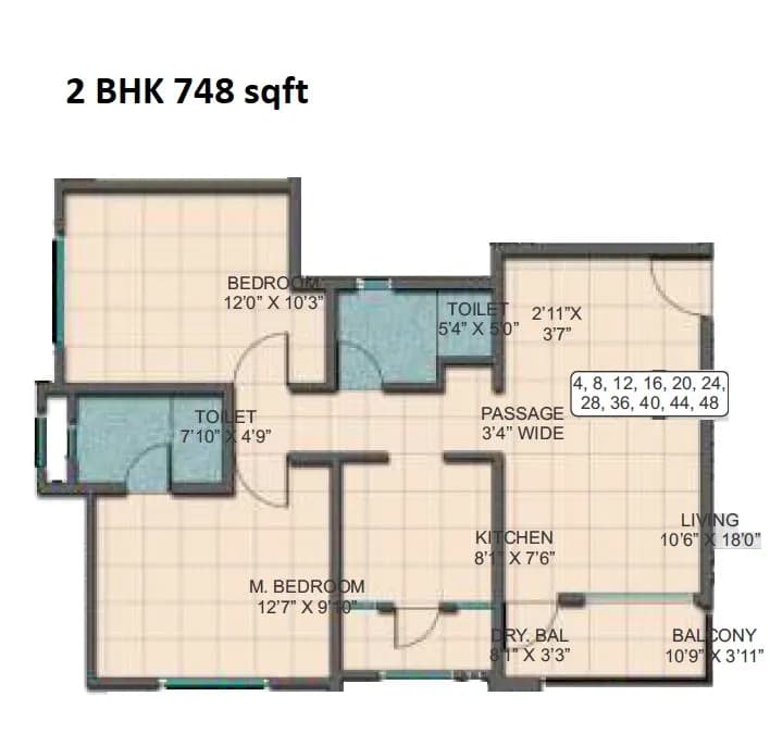 Unit plan - 748 sq.ft.