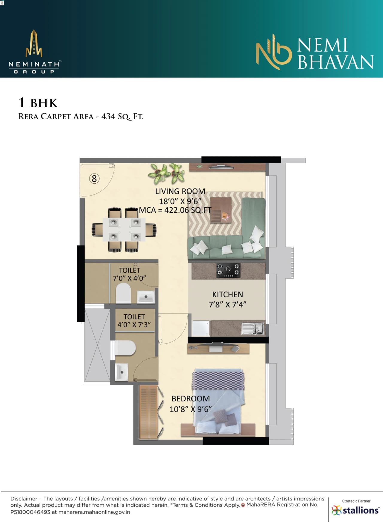 Unit plan - 434 sq.ft.