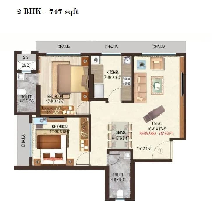 Unit plan - 747 sq.ft.