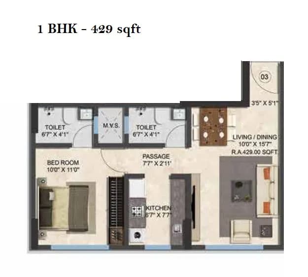 Unit plan - 429 sq.ft.