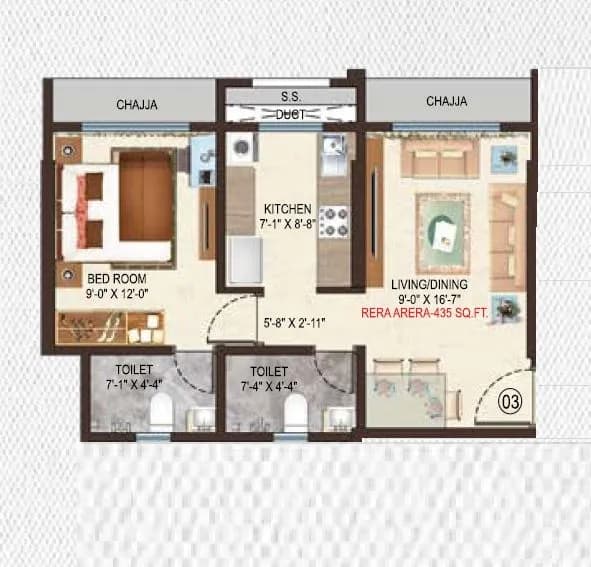 Unit plan - 435 sq.ft.