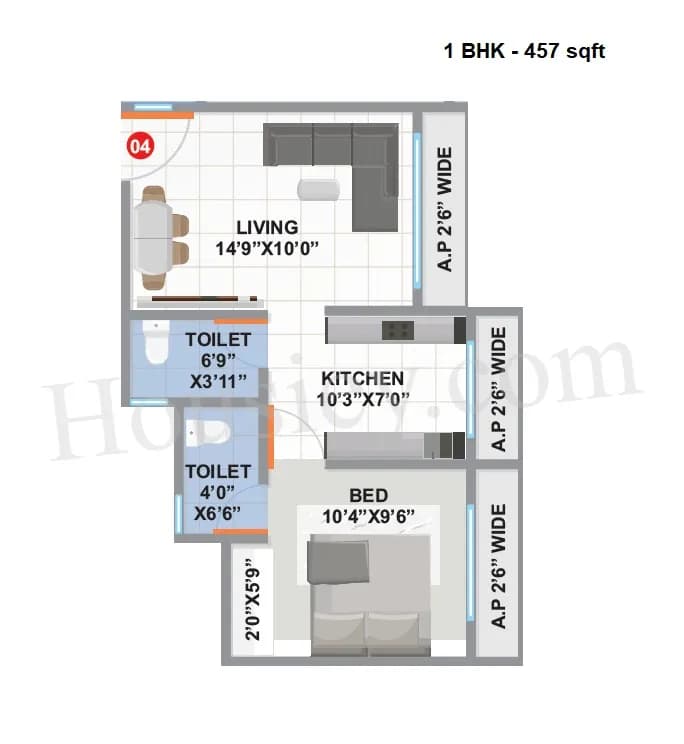 Unit plan - 457 sq.ft.