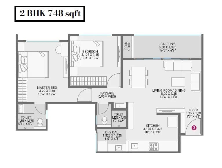 Unit plan - 748 sq.ft.