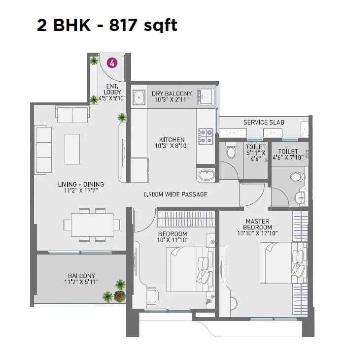 Unit plan - 817 sq.ft.