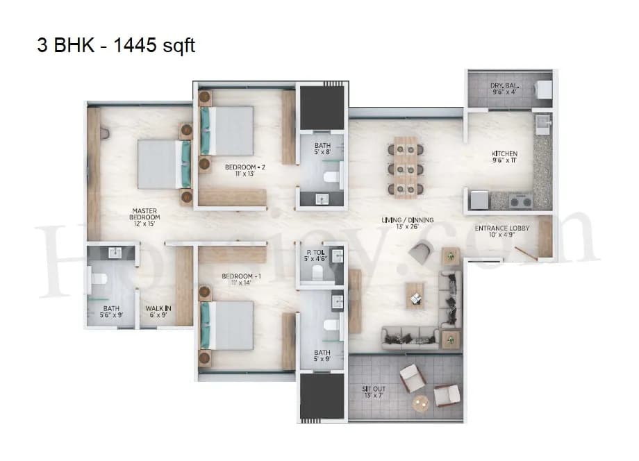 Unit plan - 1445 sq.ft.