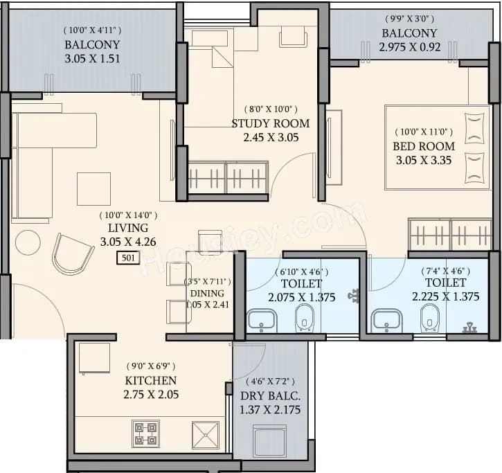 Unit plan - 652 sq.ft.