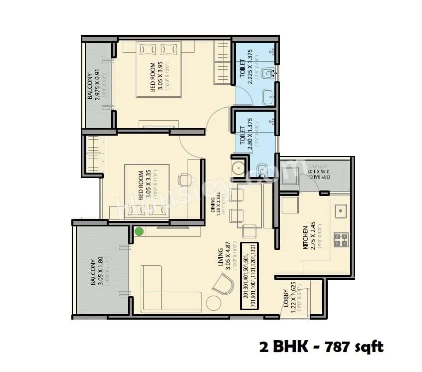 Unit plan - 787 sq.ft.