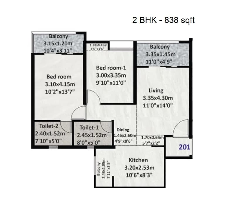 Unit plan - 838 sq.ft.