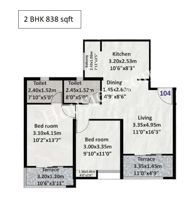 Unit plan - 838 sq.ft.