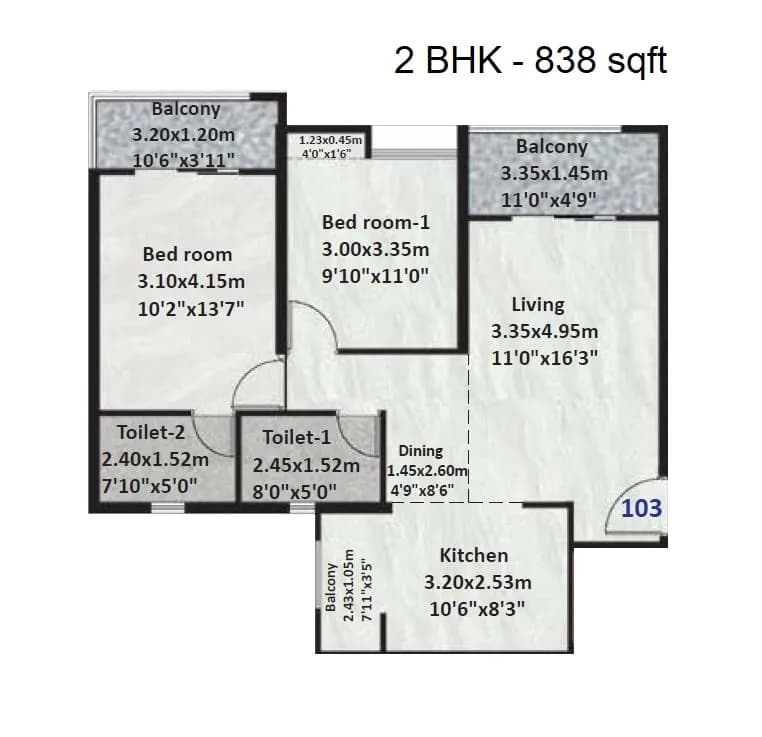 Unit plan - 838 sq.ft.