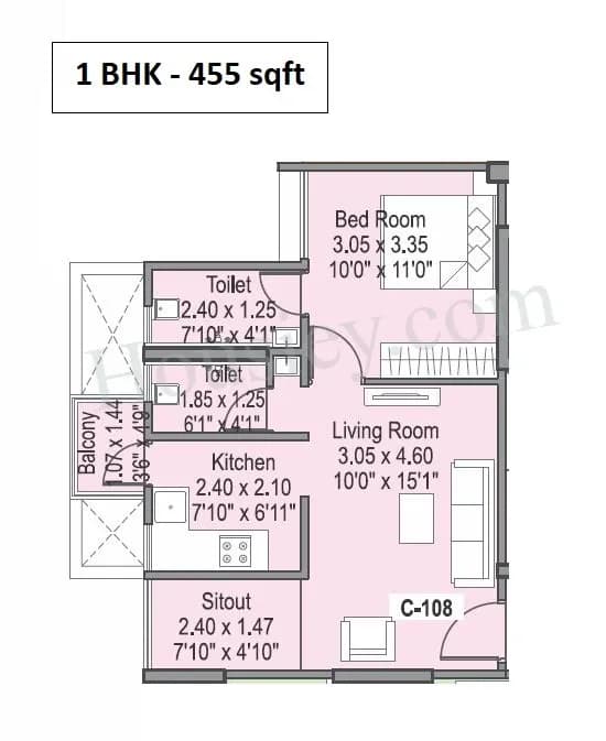 Unit plan - 455 sq.ft.