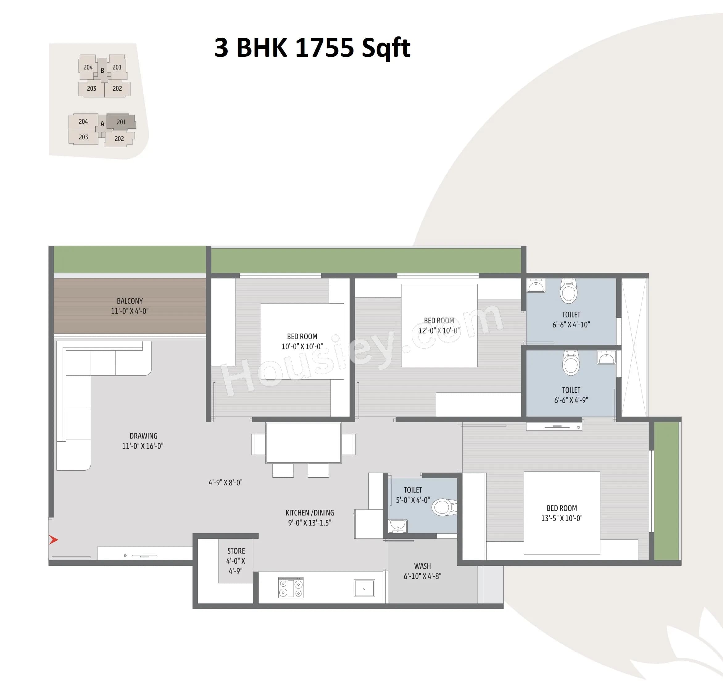 Unit plan - 965 sq.ft.
