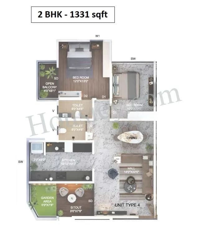 Unit plan - 1331 sq.ft.