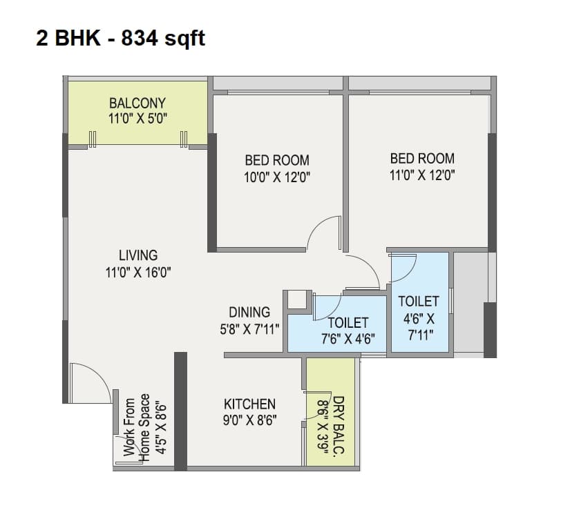 Unit plan - 834 sq.ft.