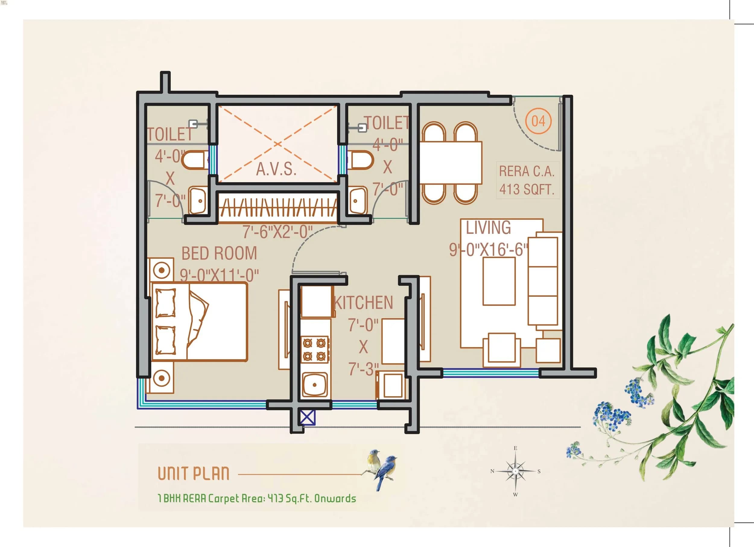 Unit plan - 413 sq.ft.